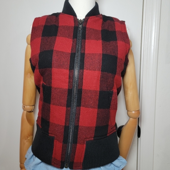 Madewell Fireside Sherpa-Lined Wool Vest Buffalo Plaid Size XS - Picture 1 of 8